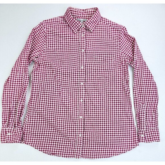 Uniqlo Size Large Womens Red White Check Flannel Long Sleeve Cotton Pocket Shirt - Picture 5 of 10